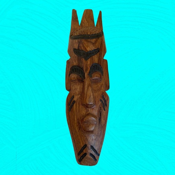 Pair Of Small African Wood Carved Masks With Human Faces 9” Vintage - Picture 3 of 13
